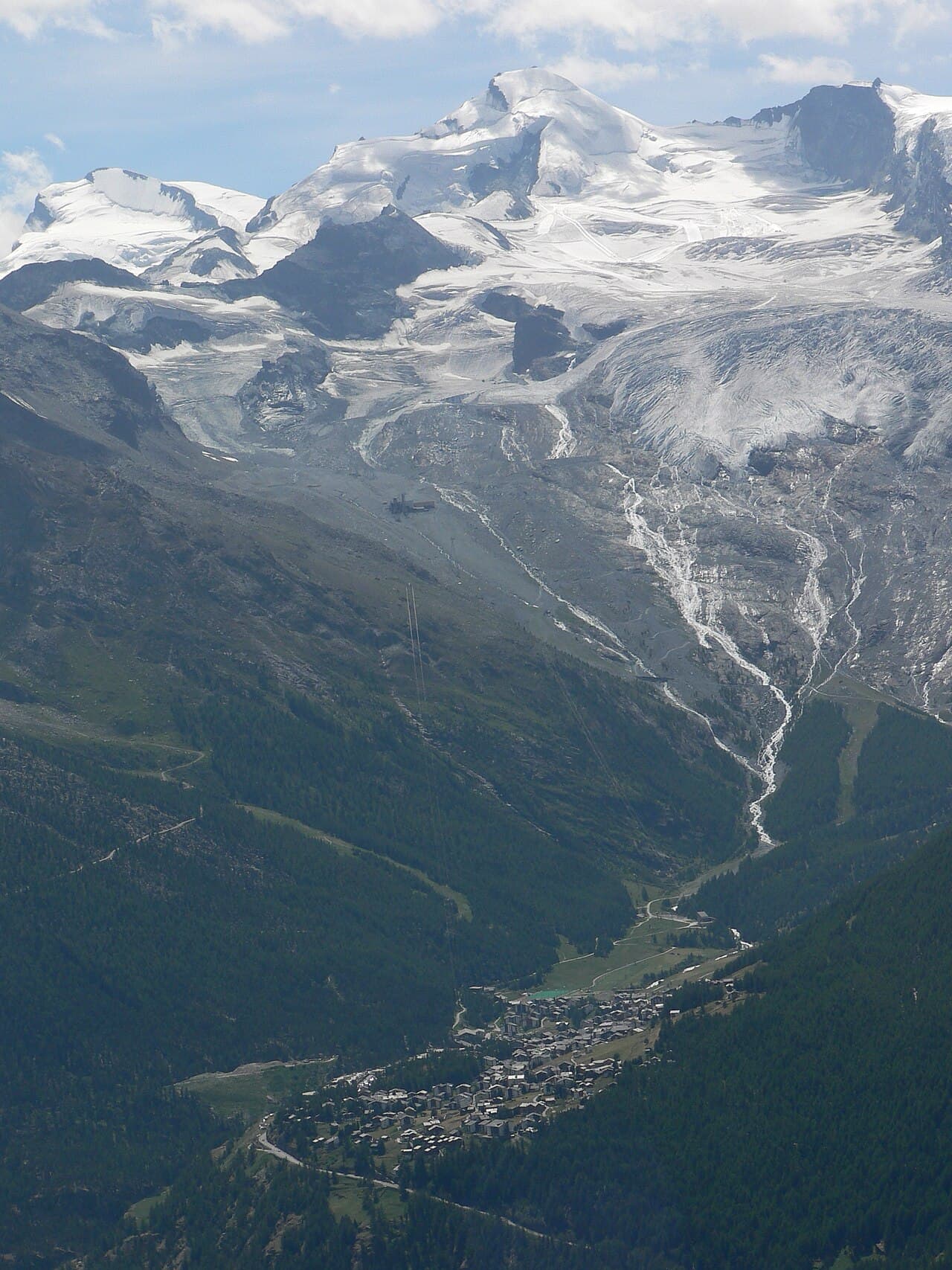 Saas-Fee in the valley under the Fee Glacier and the Dom