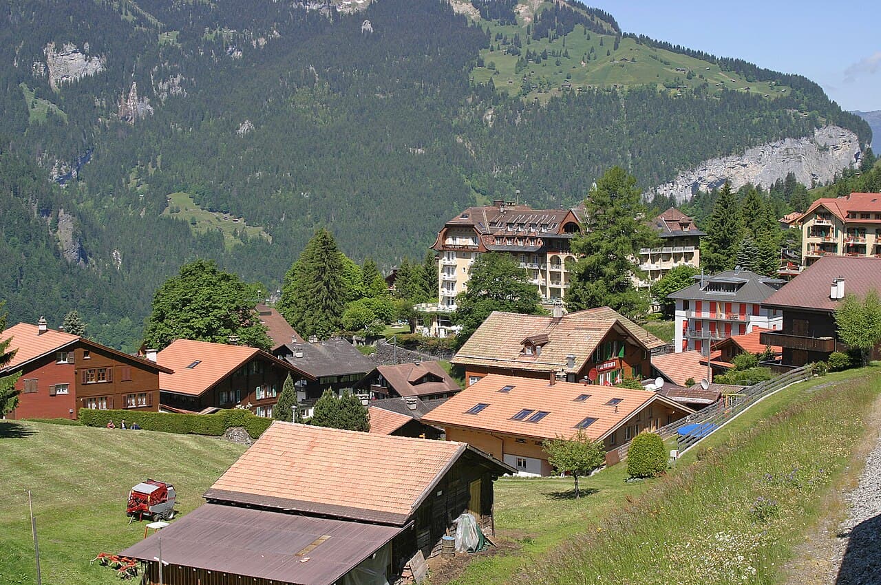 Wengen on its terrace above the Lauterbrunnen Valley